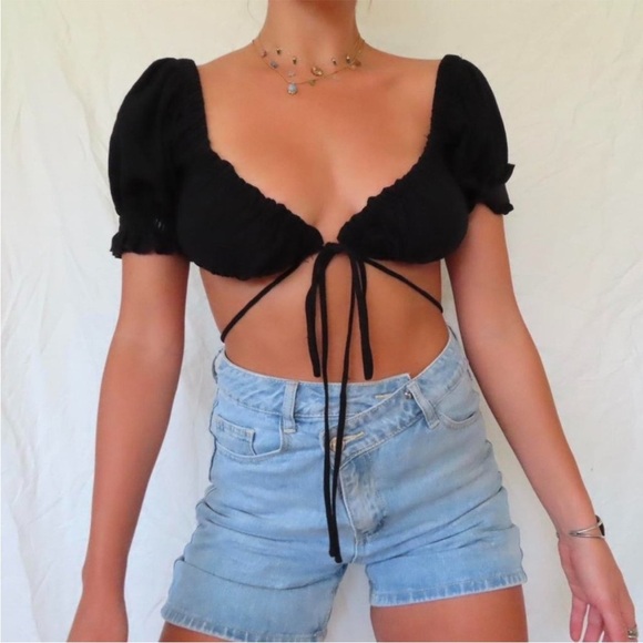 Skylar + Madison Puff Sleeve Bandeau Tie Top - Picture 2 of 4